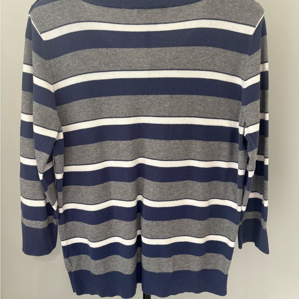 BANANA REPUBLIC Nautical Luxe Striped Button-Shoulder Sweater | Navy & Slate XL - Picture 3 of 8